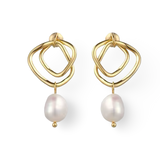 Abstract 18k gold earrings with a pearl drop, perfect for adding a unique and elegant touch to bridal attire