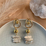 LAUREL EARRINGS》Pearl & Hematite