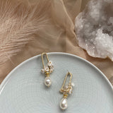 FLEUR EARRINGS》Pearl & Hematite
