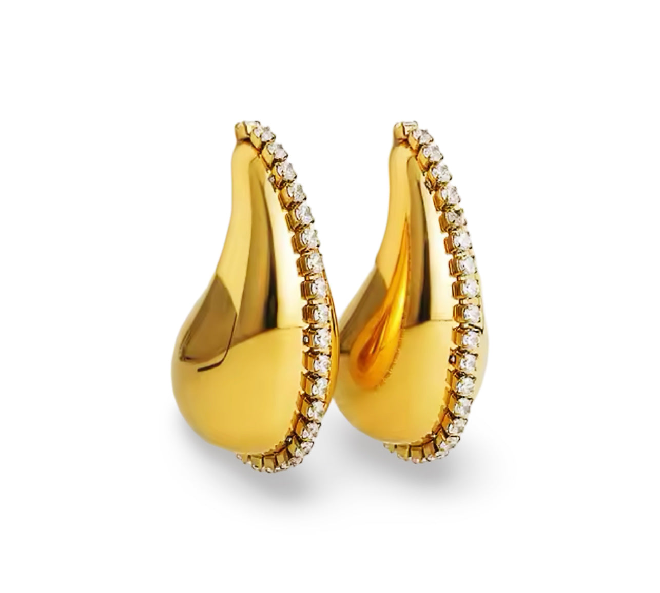 18k gold teardrop earrings embellished with cubic zirconia, featuring a statement design that is waterproof and hypoallergenic