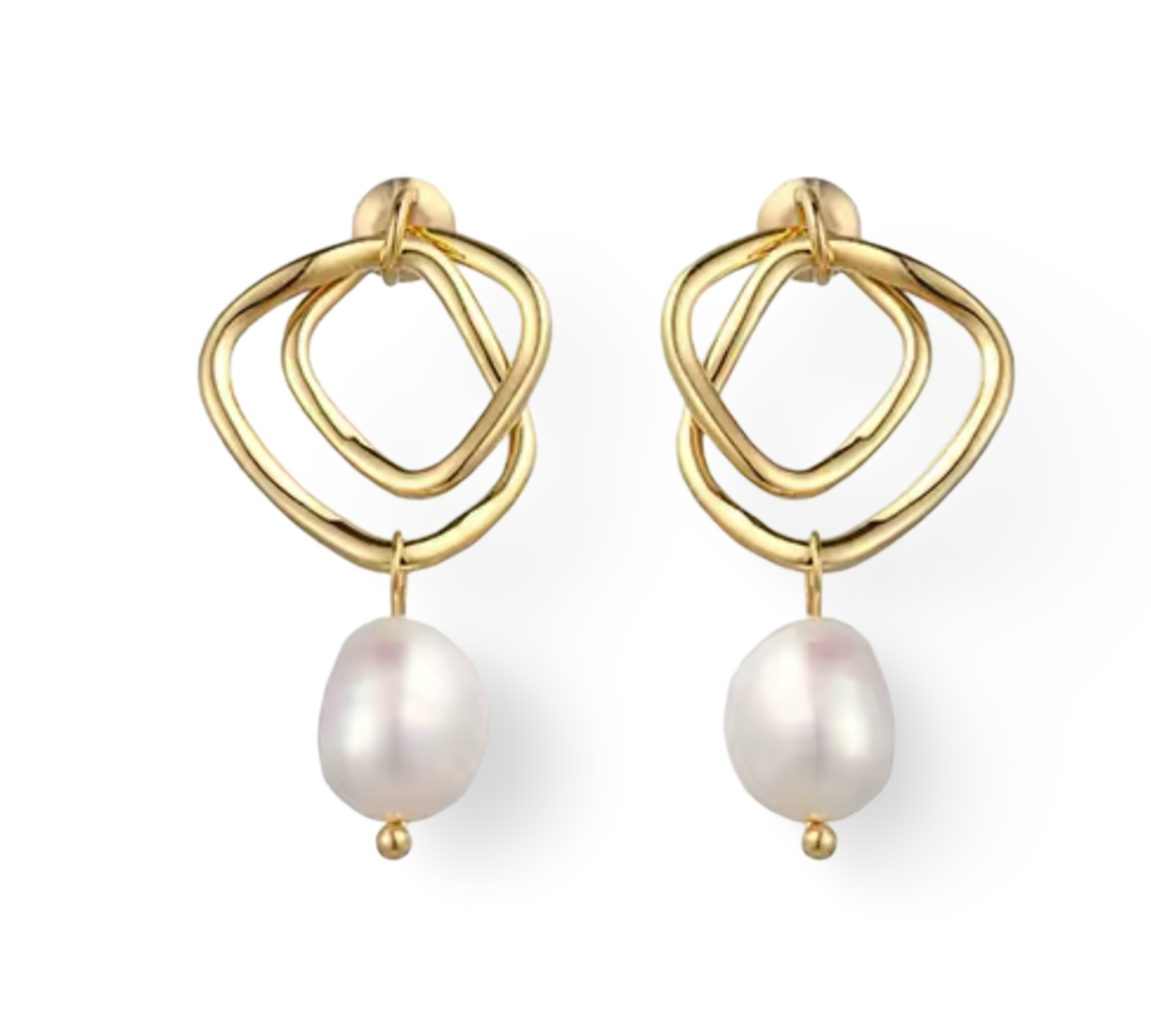 Abstract 18k gold earrings with a pearl drop, perfect for adding a unique and elegant touch to bridal attire