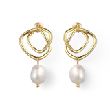 Abstract 18k gold earrings with a pearl drop, perfect for adding a unique and elegant touch to bridal attire