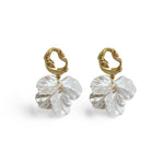 Abstract Gold earrings adorned with acrylic petals, designed for brides.