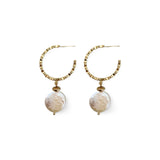 18k gold textured hoop earrings featuring a coin pearl