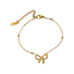 18k gold satellite chain bracelet featuring a bow design, crafted to be waterproof and hypoallergenic for everyday wear