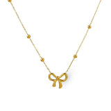 18k gold necklace satellite chain featuring a bow design, crafted to be waterproof and hypoallergenic for everyday wear